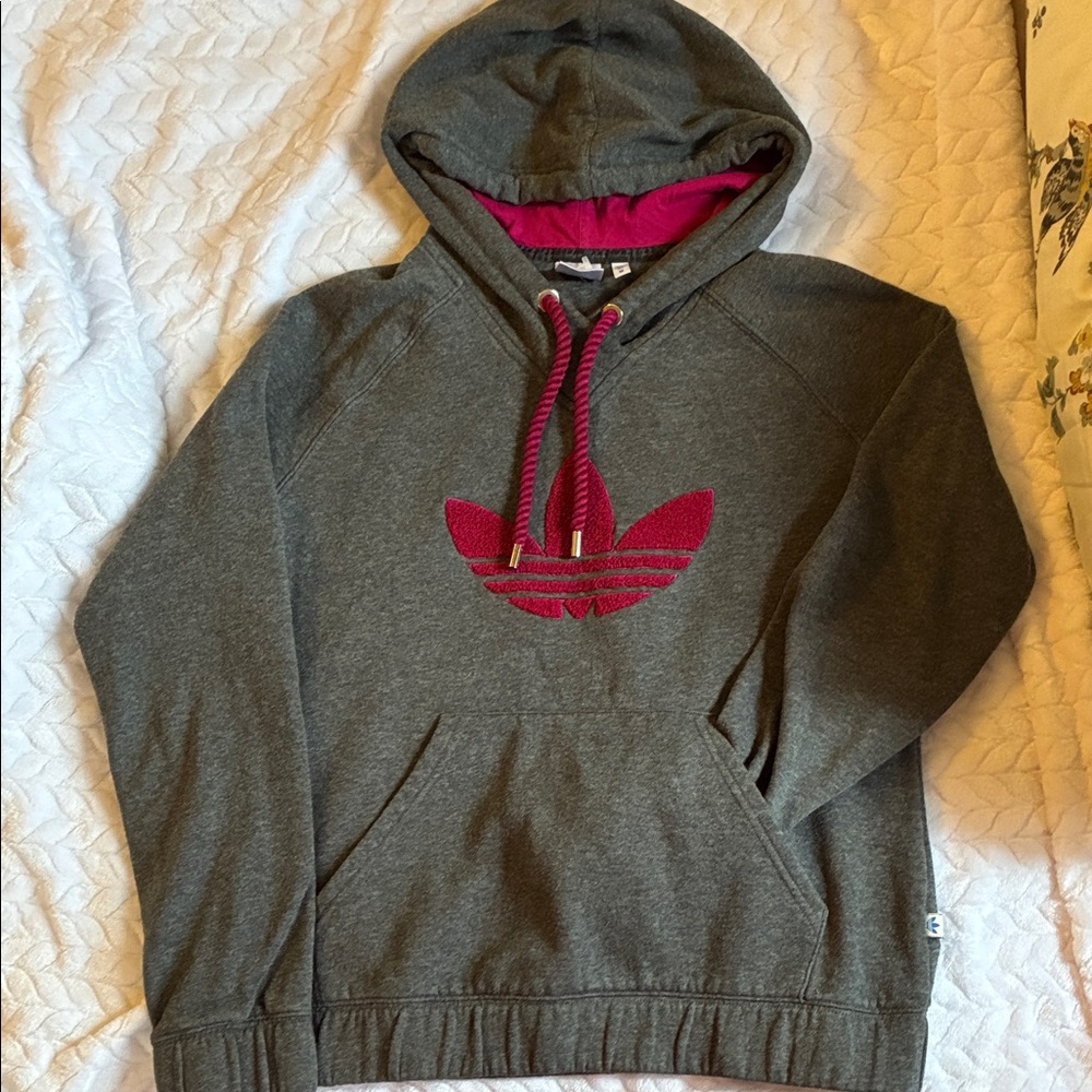 Adidas Men's Charcoal Hoodie with Burgundy Logo